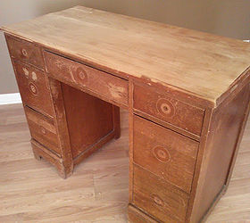 salvaged wood desk transformed with chalk paint bubble wrap and faux leather, chalk paint, painted furniture