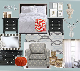 Master Bedroom Story Board in Blacks, Icy Blues, and Billowy Whites