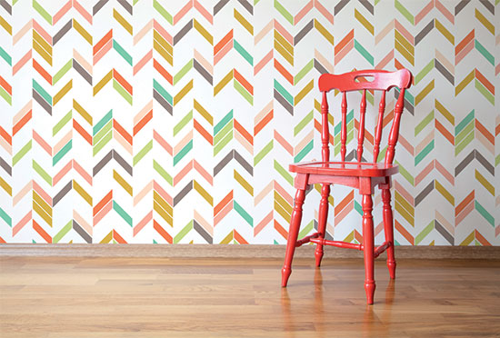 diy wall stencil makeover with allover herringbone pattern, painting, wall decor, The Herringbone Shuffle Stencil from our Bonnie Christine Stencil Collection let s you create a unique design EVERY time you use it using a different for each shape