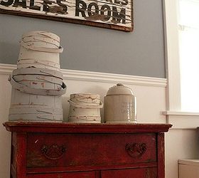 guest bedroom redecorated, bedroom ideas, home decor, Chippy red washstand and old sign