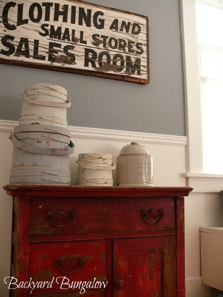 guest bedroom redecorated, bedroom ideas, home decor, Chippy red washstand and old sign