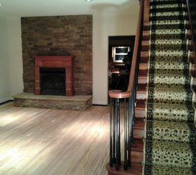 market street living room remodel restoration, flooring, home decor, home improvement, living room ideas, During 1 Floors ready to stain Fire place completed stairs stained painted and finished with carpet see pics below