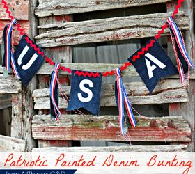 patriotic painted denim bunting, crafts, painting, patriotic decor ideas, seasonal holiday decor