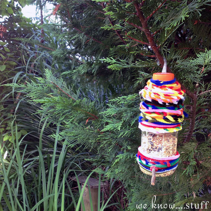 kid s craft pipecleaner bottle bird feeder, crafts, outdoor living, pets animals