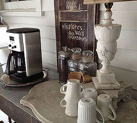 coffee station via savvycityfarmer, home decor, kitchen design, kitchen island, outdoor furniture, painted furniture, porches, making morning coffee more fun