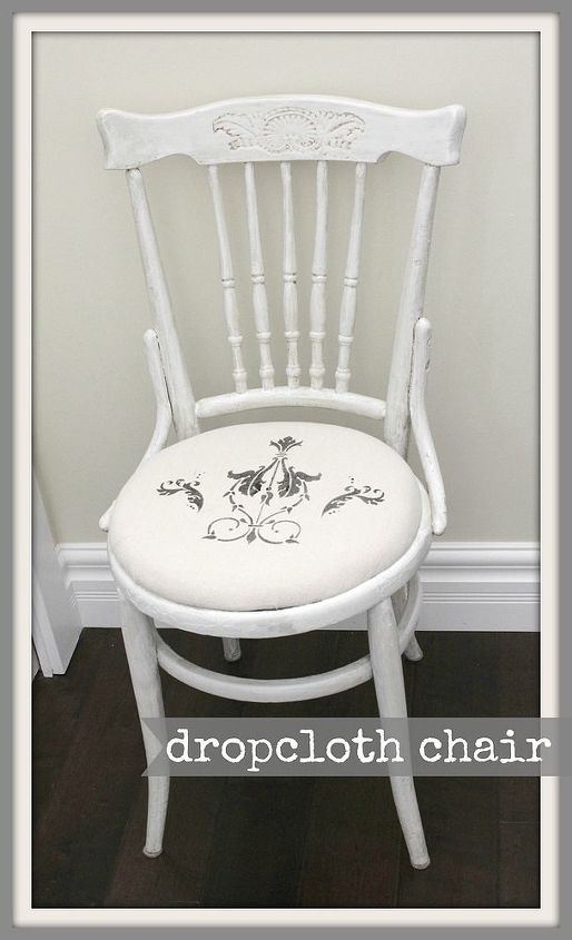 litte dropcloth chair, painted furniture, Stenciling on the love dropcloth seat adds a french touch