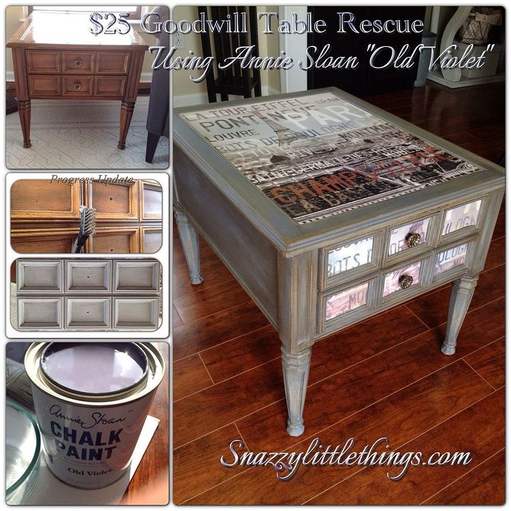 25 goodwill table upcycle, chalk paint, painted furniture, Before and after of a 25 Goodwill table upcycle using Annie Sloan Chalk Paint in Old Violet