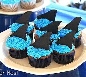 classic nautical first birthday, home decor, Shark Bite Cupcakes
