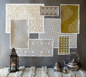 how to stencil moroccan stencils in metallics for amazing wall art, painting, A beautiful array of Moroccan Stencils painted in luxurious Metallic Stencil Cremes