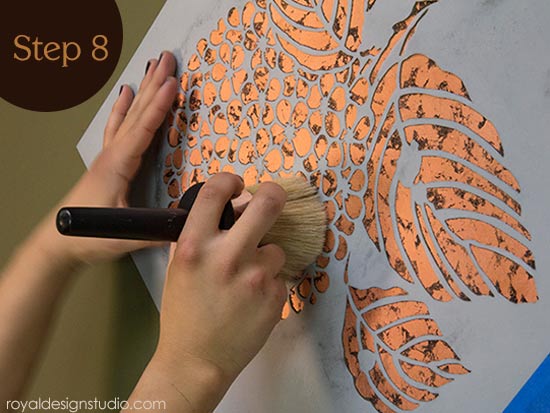 how to stencil copper leaf hydrangea wall finish, painting, wall decor, Japanese Hydrangea Floral Stencil