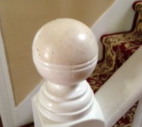 need ideas for painting staircase knobs, painting, stairs, See where the top of the knob is missing the white layer of paint