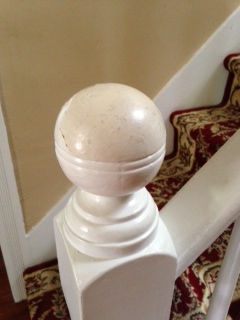 need ideas for painting staircase knobs, painting, stairs, See where the top of the knob is missing the white layer of paint