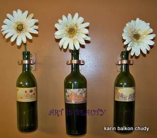 re using old wine bottles for wall vases, home decor, repurposing upcycling