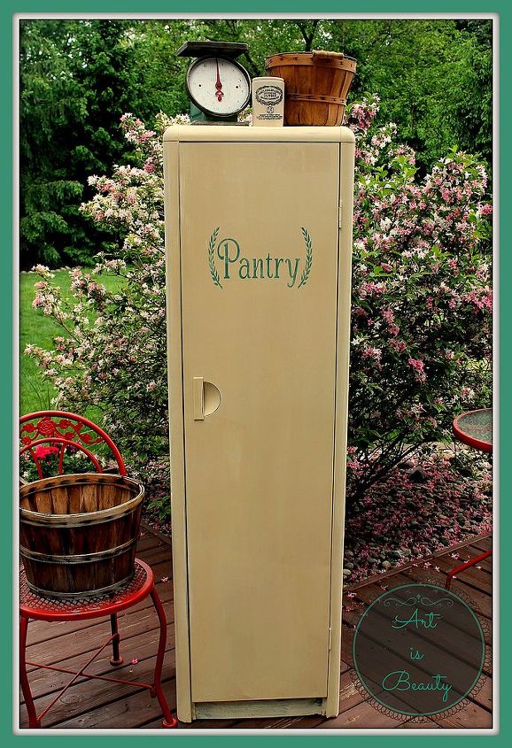 old tired free locker turned into a vintage inspired pantry, cleaning tips, closet, home decor, kitchen design, painted furniture, repurposing upcycling