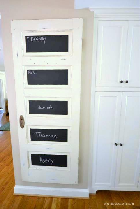 diy old door and chalkboard paint, chalkboard paint, crafts, home decor, painting, repurposing upcycling, Give each member of the family their own section