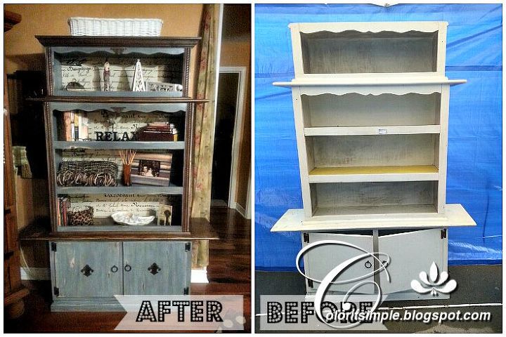 trash to treasure hutch transformation, painted furniture, Before and After