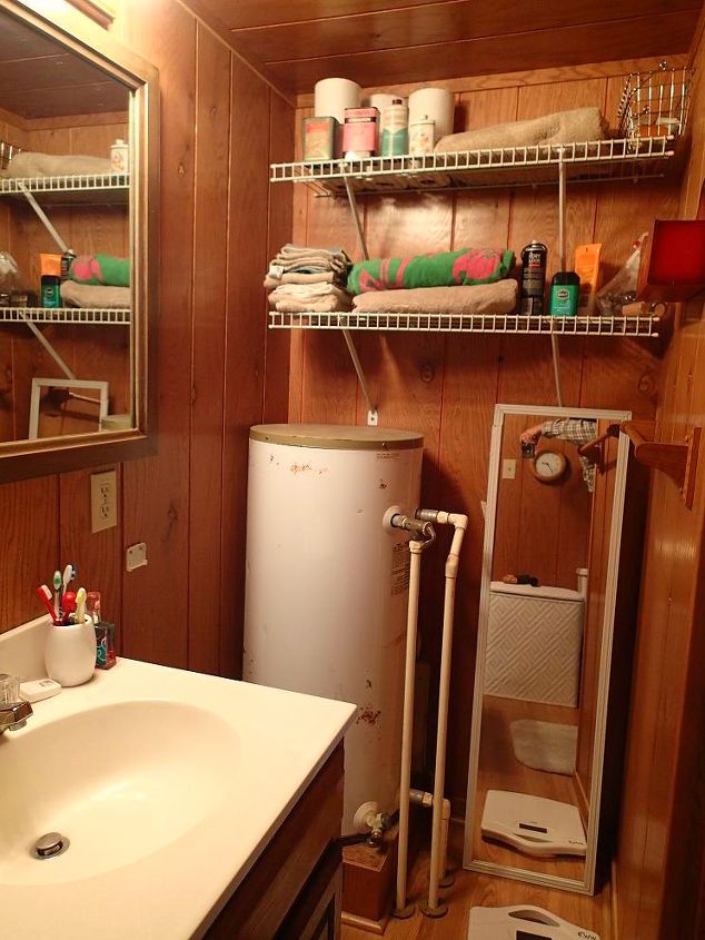 bathroom before after hiding unsightly water heater, bathroom ideas, diy, home decor, hvac, urban living, Before showing another angle Not pretty to look at