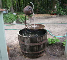 tea pot fountain instructions, Last year we poured a concrete base that the whiskey barrel sits on so it doesn t sink into the dirt