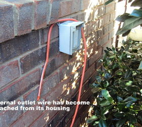 CAREFUL HOMEOWNERS!! 
Exterior outlet wiring can become detached from its housing and become a SERIOUS SAFETY HAZARD!!
