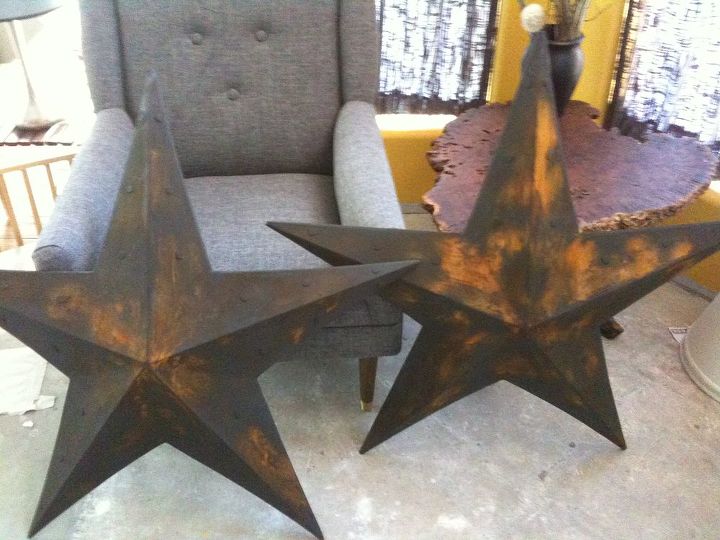 rusting metal pieces, painted furniture, Stars complete