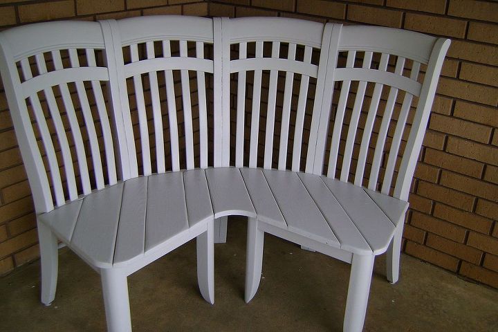 sillas reutilizadas en un bonito banco de esquina, Voil Tan dulce