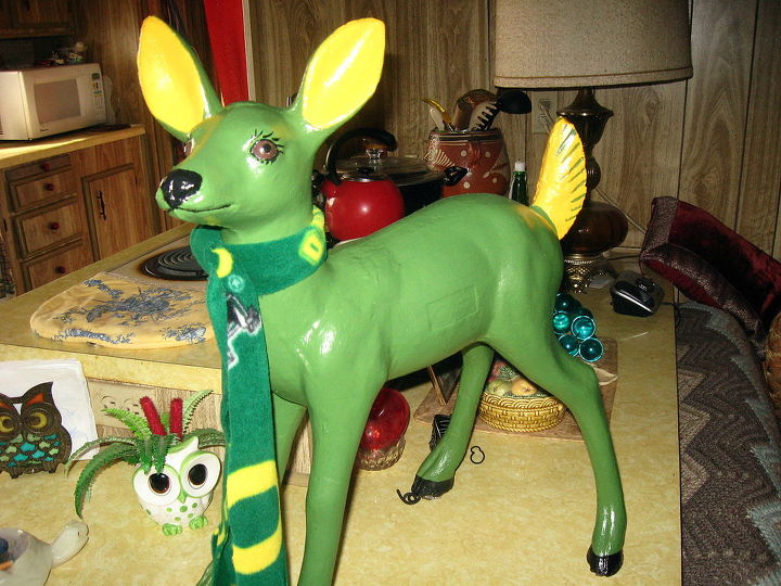 old worn out garden deer, crafts, painting, repurposing upcycling, Her name is now O Deer