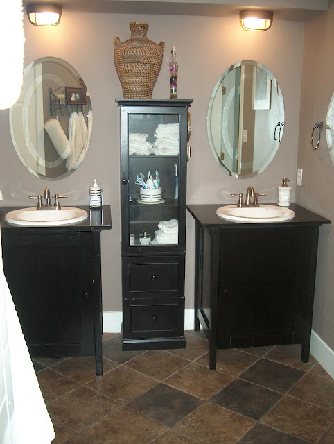 master bath overhaul on the cheap, bathroom ideas, doors, home decor, Target cabinet painted black to match the cabinets hubby built