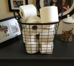 pretty toilet paper storage solutions, bathroom ideas, cleaning tips, organizing, I found this basket at Goodwill for 25 cents I touched it up with some black spray paint Perfection