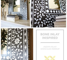 bone inlay inspired projects, home decor, painting, An Indian Inlay stenciled mirror inspired by bone inlay home decor