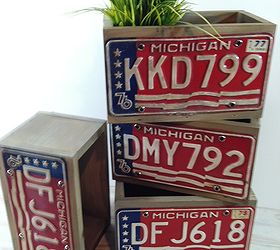 re purposed license plate planter boxes, repurposing upcycling