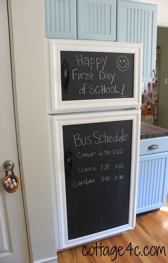 framed chalkboard panels for the fridge, appliances, cleaning tips, kitchen design