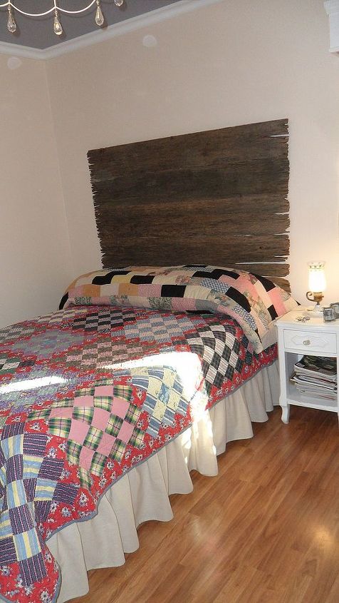 my new old stuff guest bedroom, bedroom ideas, home decor, repurposing upcycling, Barn wood headboard