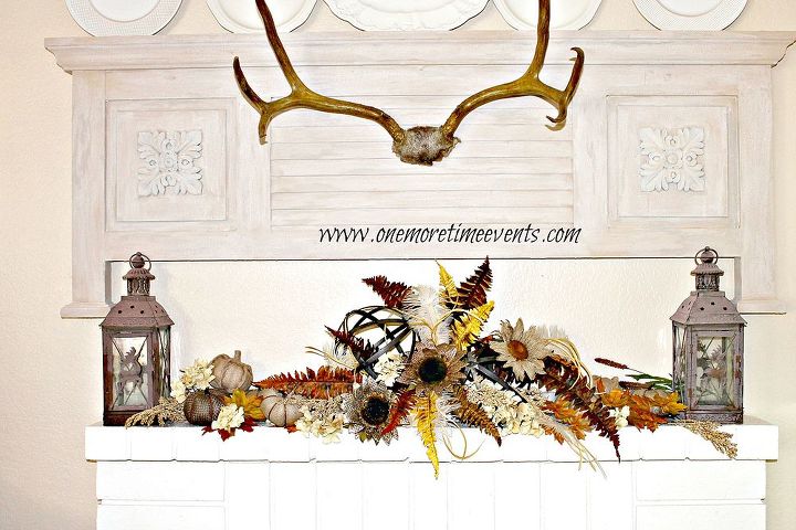 rustic fall mantel and antique carpenters tool box, repurposing upcycling, seasonal holiday d cor, Fall matel decorated for a Rustic Theme