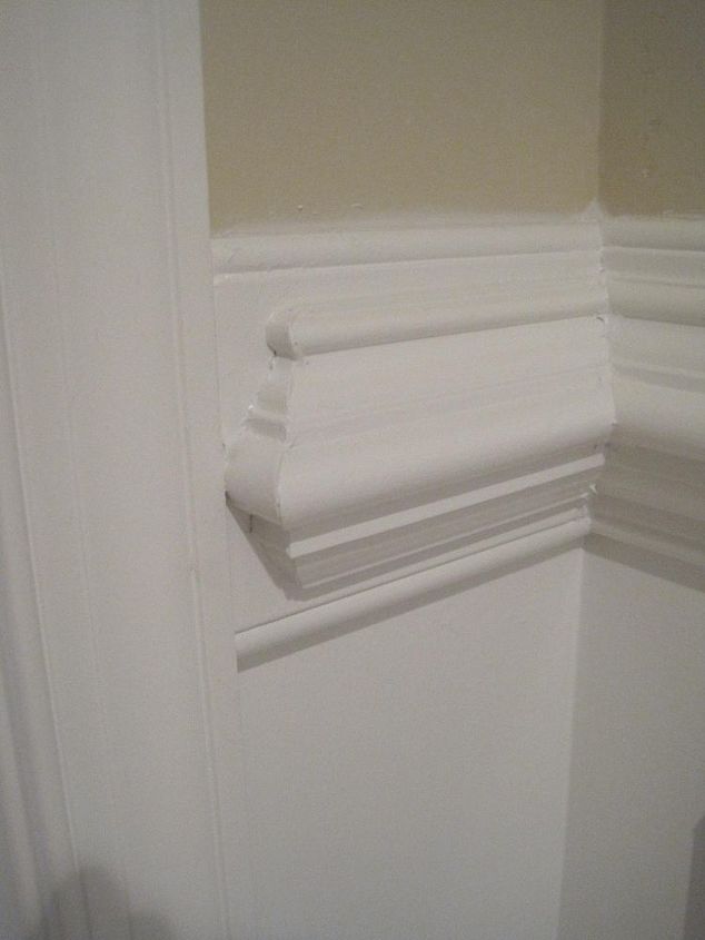 wainscoting amp chair rail, home decor, wall decor, We beefed up normal chair rail by adding a 4 inch base piece on first adding the chair rail on top of it Mark cut the ends at a 45 degree angle nailed them on Go to my blog to see how to cap it it s too many characters to fit
