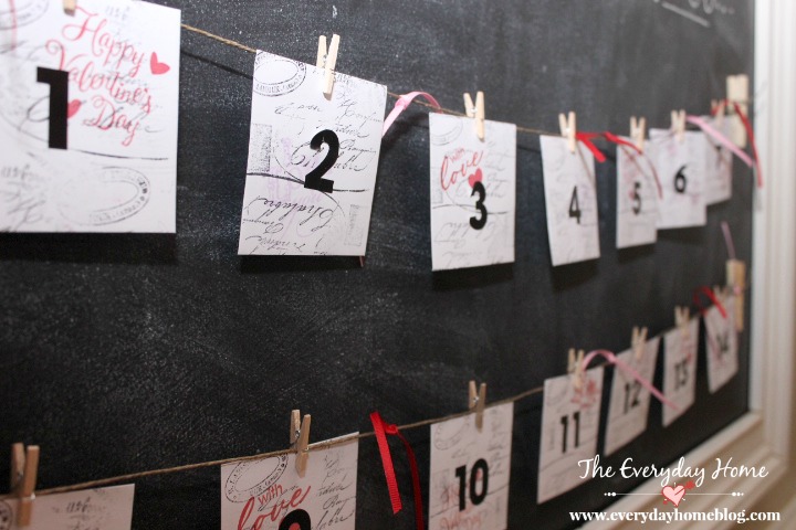 create valentine message calendar, chalkboard paint, crafts, seasonal holiday decor, valentines day ideas, wreaths, Two lines of 7 envelopes each fit perfectly across my chalkboard wall