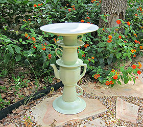 tea pot bird bath, crafts, outdoor living, repurposing upcycling, It could hold bird seed as well or would even make a cute plant stand