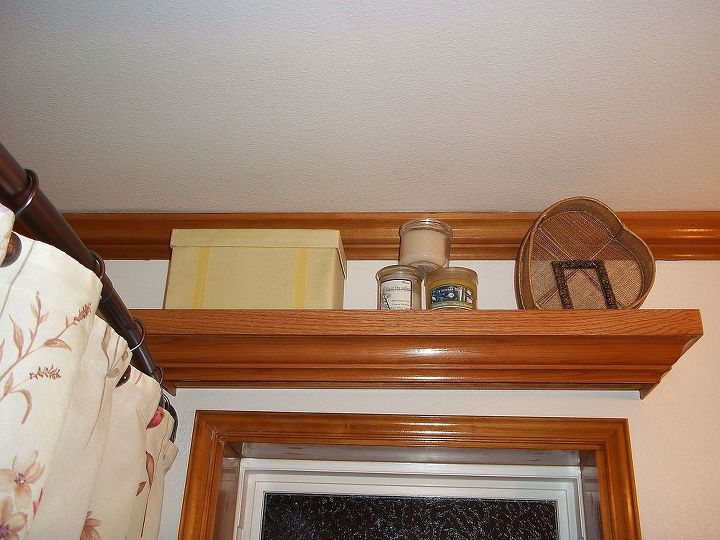 my bathroom mini redo, cleaning tips, home decor, The shelf above the window that my husband made years ago with scrap wood pieces from other projects