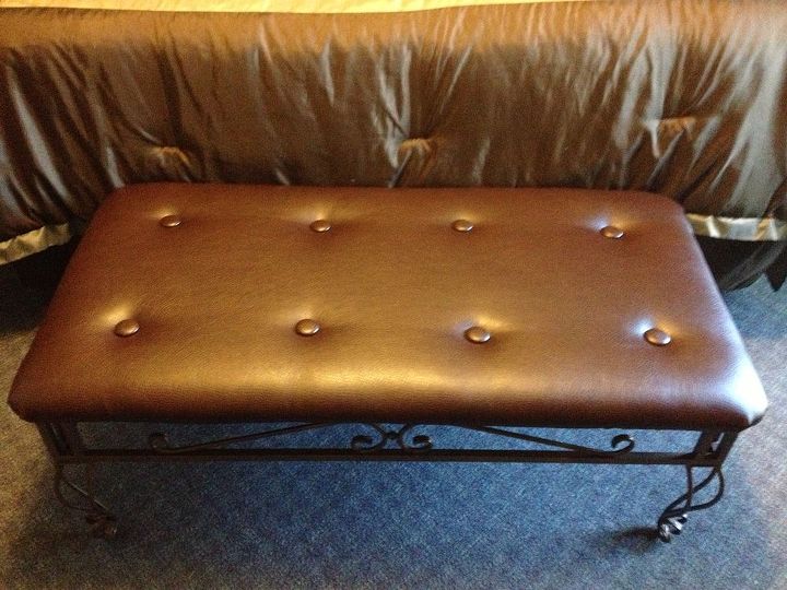 repurpose diy coffee table to bedroom bench, painted furniture, repurposing upcycling, After Padded Tufted bench for my bedroom