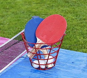 diy backyard games, outdoor living, painting, The golf ball basket I picked up at a yard sale finally found it s purpose