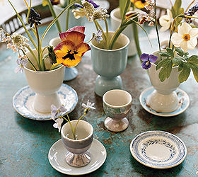 last minute decorating idea spread out spring flowers across the easter table by, easter decorations, seasonal holiday d cor, Egg cups as vases for flowers