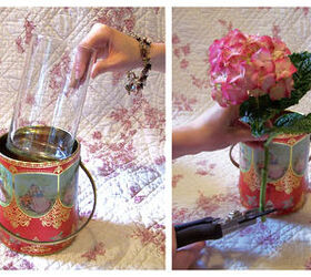 arranging flowers in vintage tins, flowers, gardening, home decor, repurposing upcycling, Use the height of the tin to help you gage the proper length for each of the flower stems