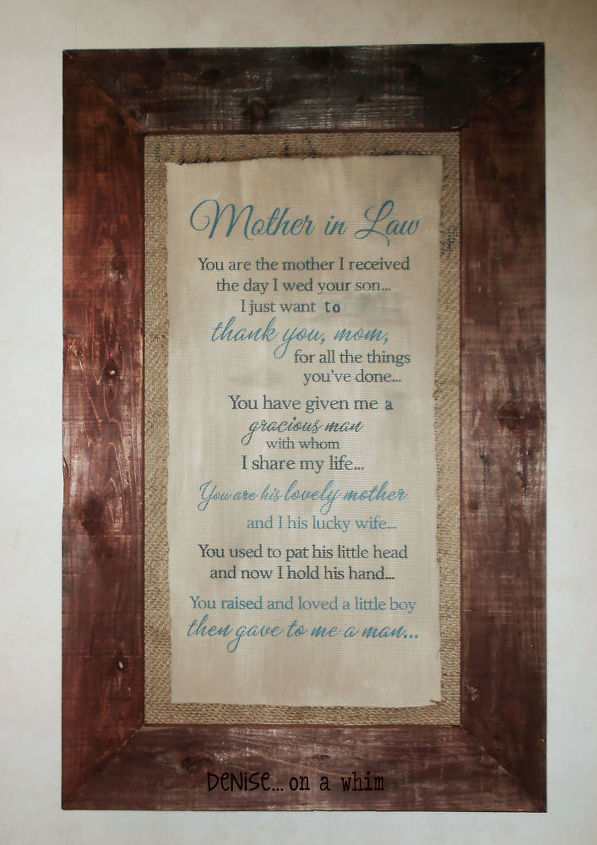 mother in law diy wall art with burlap mat, crafts, Canvas sign with pallet wood frame and burlap mat