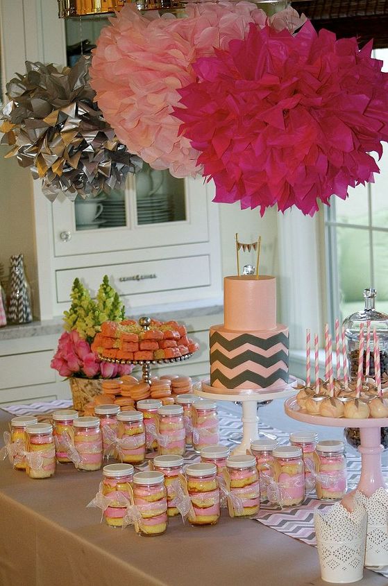 a beautiful pink and gray baby shower, home decor, The little pink Chevron cake was one of my favorite touches of the party