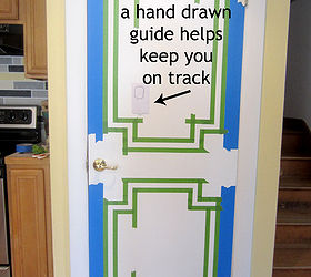 faux moulding for dummies, paint colors, wall decor, 2 strips of Scotch Blue tape made a 4 inch outline around the door 1 inch Frog Tape brought it in another inch No need to take measurements just check you are level each time you add tape