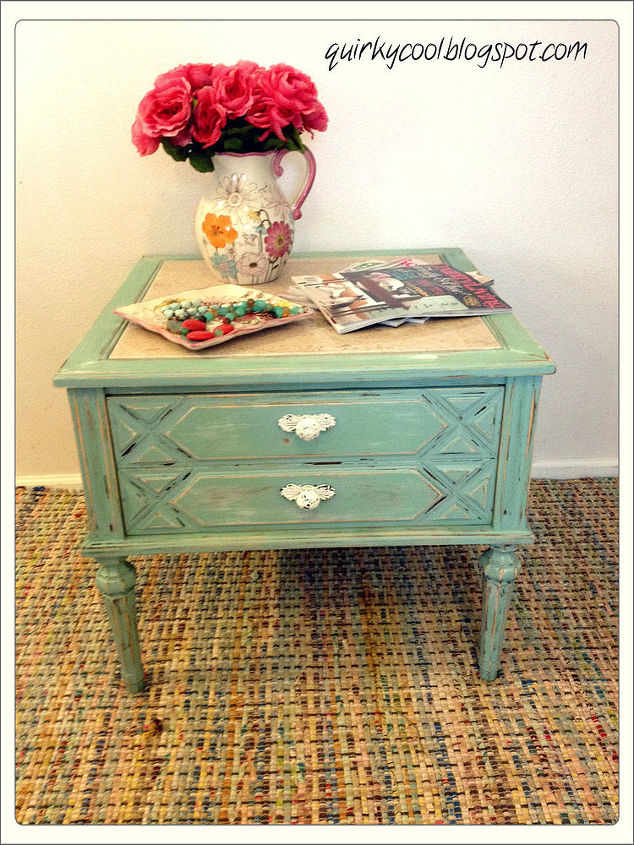 beach cottage inspired side table, painted furniture, shabby chic, After