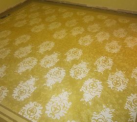 painted floor, flooring, hardwood floors, painting, With cream color I stenciled the pattern I found on the internet I enlarged it with a projector on the wall and copied it to a plastic sheet I cut out the plastic while I was watching a movie