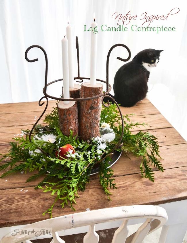 from firewood to christmas log candle centrepiece, christmas decorations, repurposing upcycling, seasonal holiday decor, This centrepiece is all ready to be centre stage to a Christmas feast