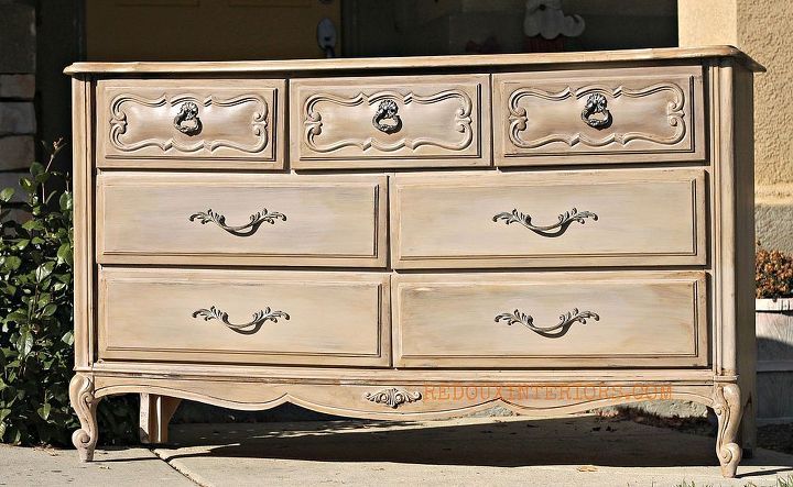 layering paints on furniture, painted furniture, This Dresser was White Laminate but by following these steps in layering you can give the illusion you have a very expensive piece Seal with wax or CeCe Caldwell s Endurance like I did