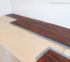 craft room diy desk tutorial, Laminate flooring for the desktop