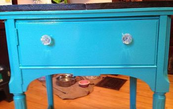 Antique sewing table turned vibrant end table
